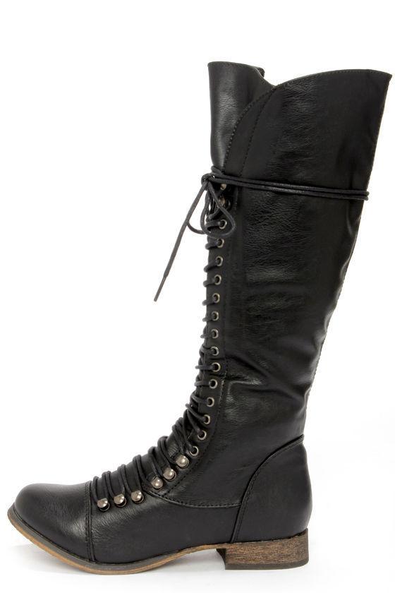 Georgia 35 Black Lace-up Knee High Boots