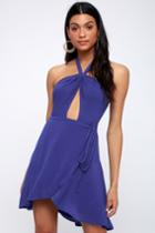 Matinee Royal Blue Halter Wrap Dress | Lulus