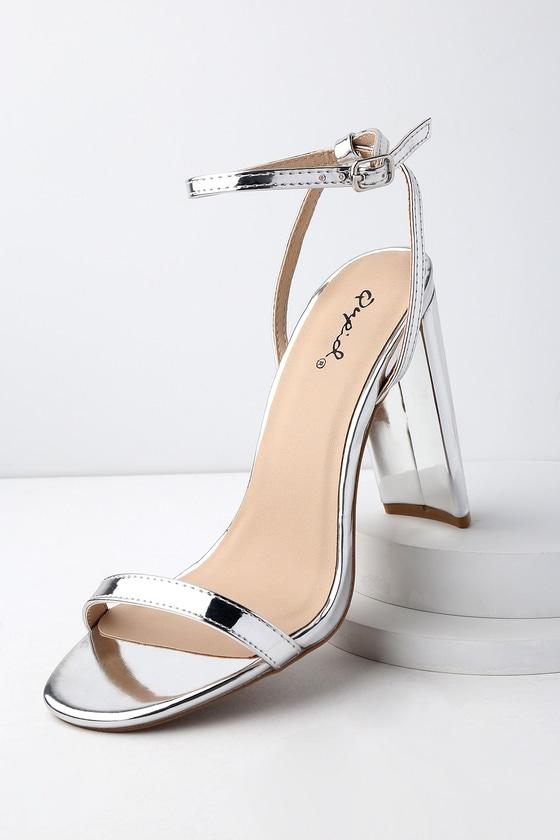 Qupid Reese Silver Patent Ankle Strap Heels | Lulus