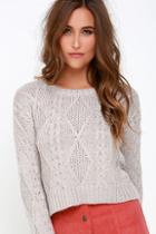 Obey Atherton Light Grey Cropped Cable Knit Sweater