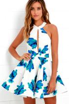 Luxxel Bloom It May Concern Ivory And Blue Floral Print Dress