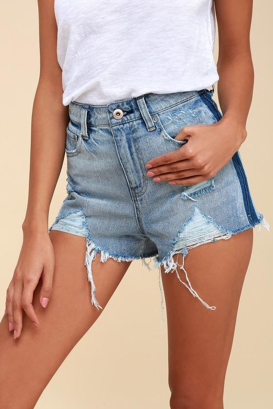 Pistola Nova Light Wash Two-tone High-waisted Distressed Denim Shorts | Lulus
