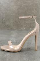 Lulus Loveliness Nude Patent Ankle Strap Heels