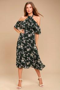 Re:named Happy With You Forest Green Floral Print Midi Dress