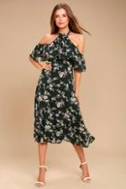 Re:named Happy With You Forest Green Floral Print Midi Dress