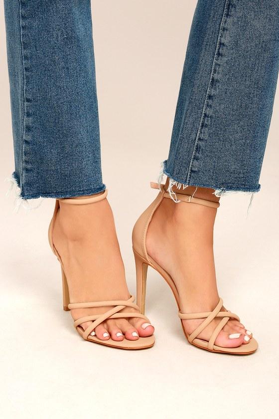 Gracia | Michella Nude Nubuck Ankle Strap Heels | Size 10 | Beige | Vegan Friendly | Lulus