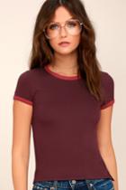 Rvca | Go Around Burgundy Cropped Tee | Size X-small | Red | Lulus