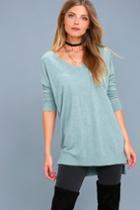 Feel The Magic Heather Mint Blue V-neck Sweater Top | Lulus