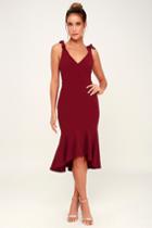 Want You To Want Me Wine Red Trumpet Hem Bodycon Midi Dress | Lulus