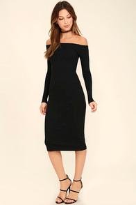 Billabong Help Myself Washed Black Off-the-shoulder Midi Dress