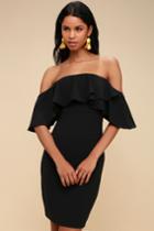 Aurelia Black Off-the-shoulder Bodycon Midi Dress | Lulus