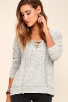 Lulus | Slow Motion Heather Grey Lace-up Hoodie | Size Small