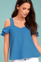 Lulus Keeper Of My Heart Denim Blue Off-the-shoulder Top