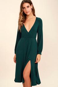 Lulus Right For Me Forest Green Long Sleeve Midi Dress