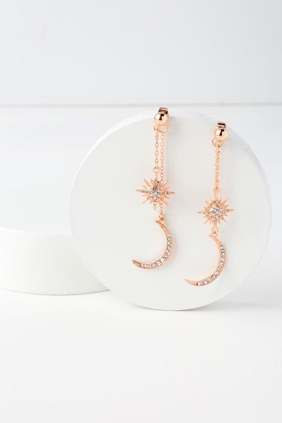 Perseids Rose Gold Rhinestone Moon Ear Jackets | Lulus