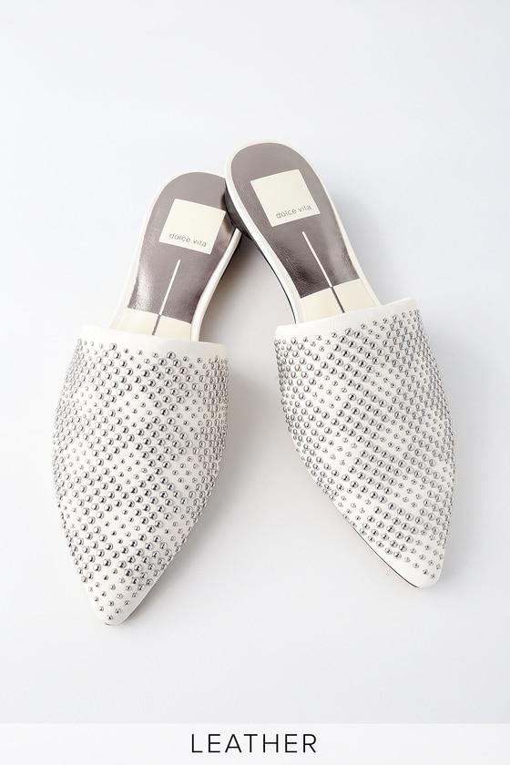Dolce Vita Elvah Off White Leather Studded Pointed Toe Mules | Lulus