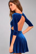 Lulus | Charisma And Charm Royal Blue Velvet Backless Dress | Size Medium