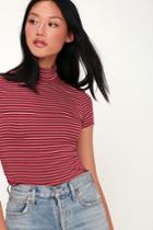 Look Smart Wine Red Striped Mock Neck Top | Lulus