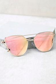 Lulus Miss Blue Sky Rose Gold And Pink Mirrored Sunglasses