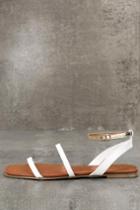 Liliana | Marnina White And Gold Ankle Strap Flat Sandal Heels | Size 10 | Vegan Friendly | Lulus
