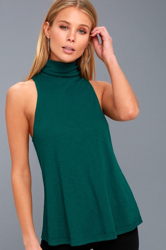 Free People Topanga Forest Green Sleeveless Turtleneck Top | Lulus
