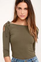 Lulus Build Me Up Olive Green Long Sleeve Top