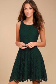 Black Swan Desirae Forest Green Lace Skater Dress
