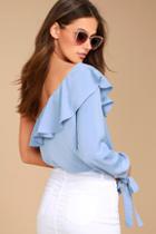 J.o.a. Always Dreaming Periwinkle Blue One Shoulder Top