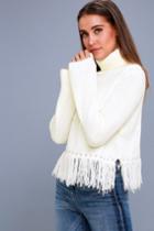 Lulus | Freethinker Cream Fringe Cropped Sweater