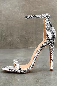 Olivia Jaymes Almonaster White Snake Ankle Strap Heels