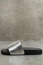 Glamorous | Quinn Metallic Silver Slide Sandals | Size 6 | Lulus
