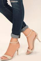 Lulus | Lover Natural Suede Ankle Strap Heels | Size 5.5 | Beige