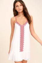 Lulus | Sweeten The Deal Red And White Embroidered Dress | Size Large | 100% Polyester