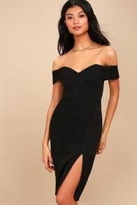 Lulus New Sensation Black Off-the-shoulder Bodycon Dress