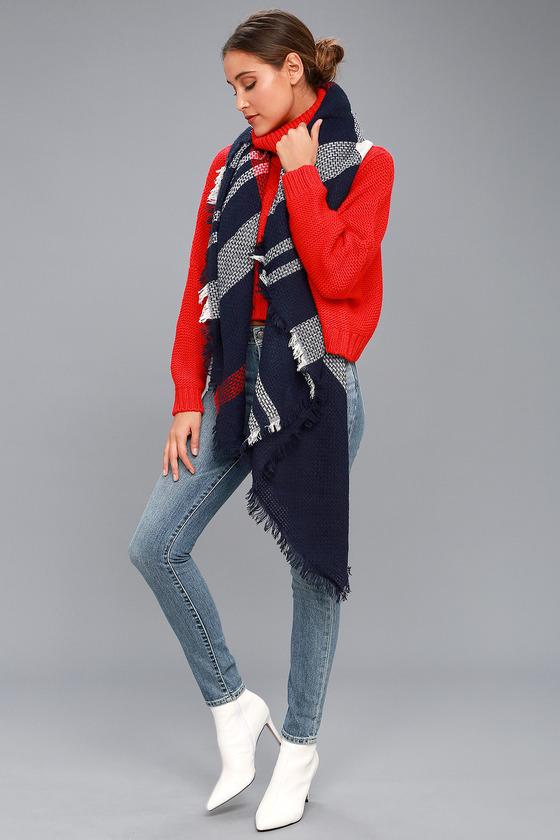 Wagon Ride Navy Blue Plaid Scarf | Lulus
