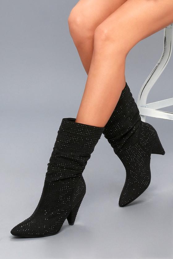 Report Cache Black Shimmer Slouchy Rhinestone High Heel Boots | Lulus