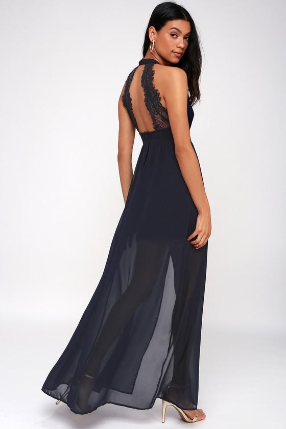 My Beloved Navy Blue Lace Maxi Dress | Lulus