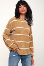 Nelly Light Brown And White Striped Chenille Sweater | Lulus