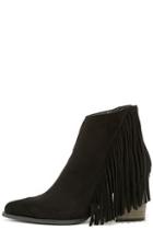 Qupid Country Glamour Black Suede Fringe Booties