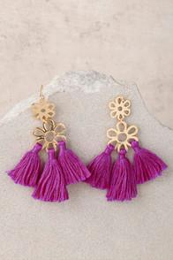 Lulus In A Daze Gold And Magenta Tassel Earrings