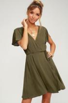Harbor Point Olive Green Wrap Dress | Lulus