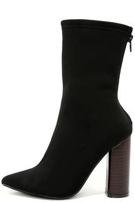 So Me Araceli Black Knit Mid-calf High Heel Booties
