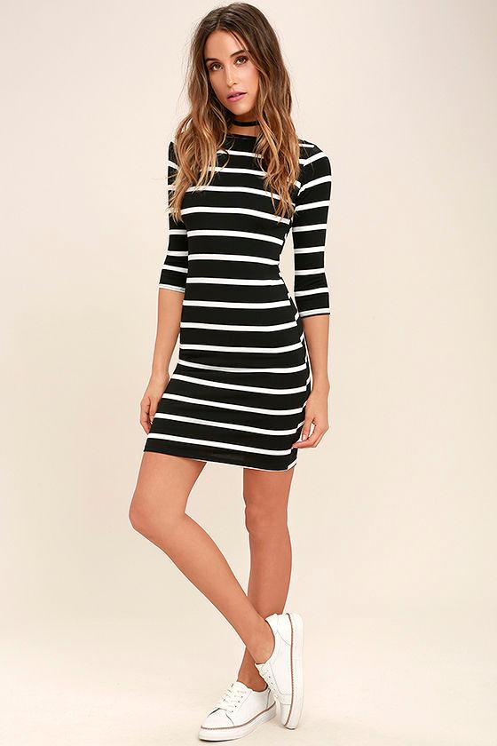 Lulus | Heir Lines Black Striped Dress | Size Large