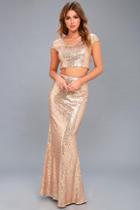 Lulus Now And Forever Rose Gold Sequin Two-piece Maxi Dress