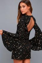 Lulus Extra Celestial Black Star Print Shift Dress