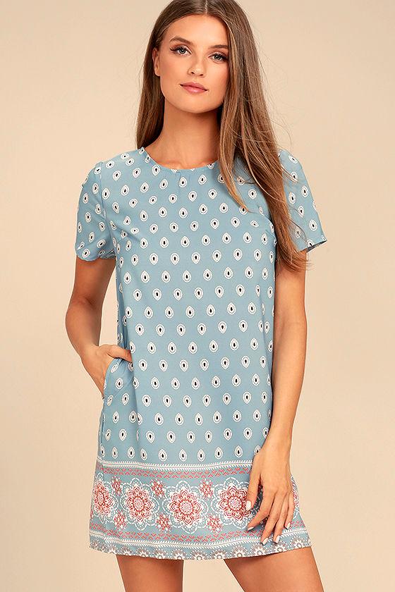 Secret Paradise Blue Print Shift Dress | Lulus