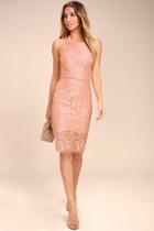 Wishful Wanderings Blush Pink Lace Bodycon Midi Dress | Lulus