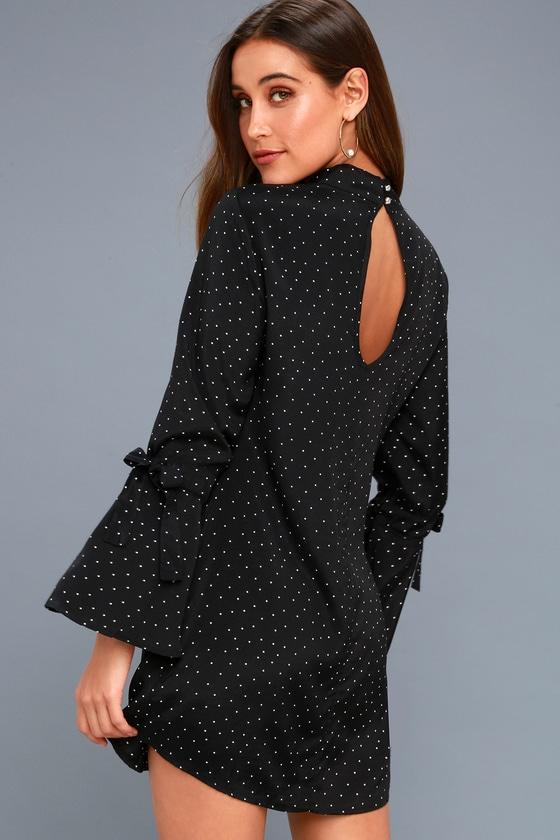 Minkpink Etoile Black And White Polka Dot Long Sleeve Shift Dress | Lulus