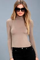 Lulus Hey There Taupe Long Sleeve Mock Neck Top