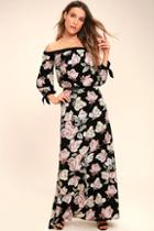 Lulus Santa Margherita Black Floral Print Two-piece Maxi Dress